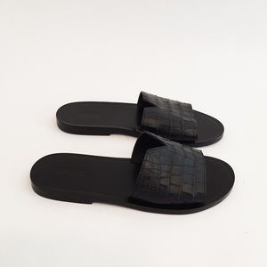 Vince Turner Croc Embossed Leather Slide Sandals